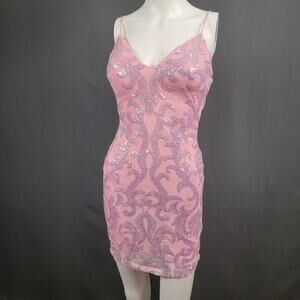 Windsor Dress Women's Small Pink Sequin Bodycon Mini Spaghetti Strap Party